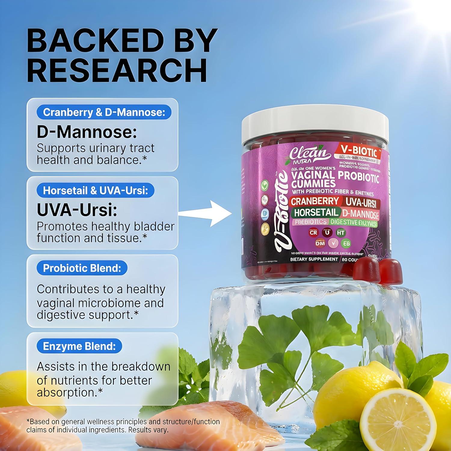 image:imageVaginal Probiotic Gummies For Women Prebiotics Cranberry DMannose UvaUrsi Digestive Enzymes Vaginal Health Supplement pH Balance to Promote Healthy Vaginal Odor amp Flora Cranberries Gummy Vitamin1