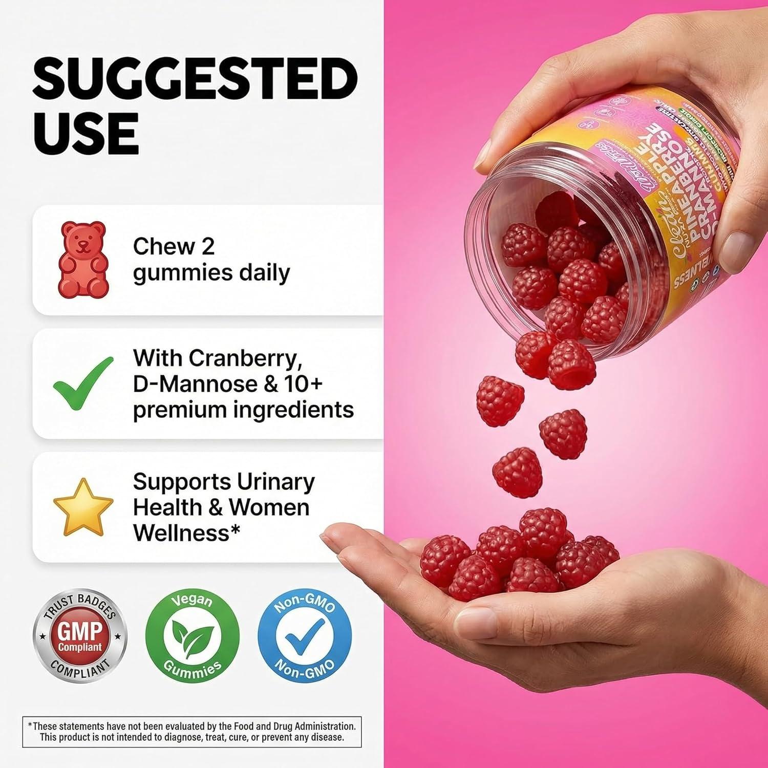 image:imageWet Works Womens Vaginal Probiotic Gummies Pineapple Cranberry Folic Acid DMannose Vitamin C Chicory Myo Inositol Garlic Black Cohosh Zinc Iron Evening Primrose Chastetree 60 Count by Clean Nutra