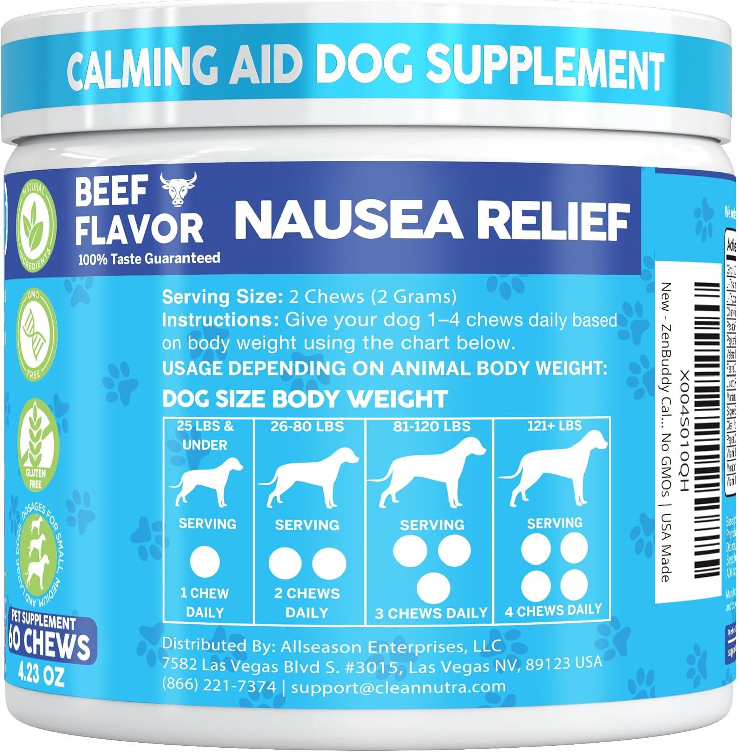 image:imageZenBuddy Calming Chews for Dogs LTheanine L Tryptophan Melatonin Ginger Chamomile Fennel Valerian Root Peppermint Relief Supplements 60 Beef Flavor Chews by Clean Nutra Pets