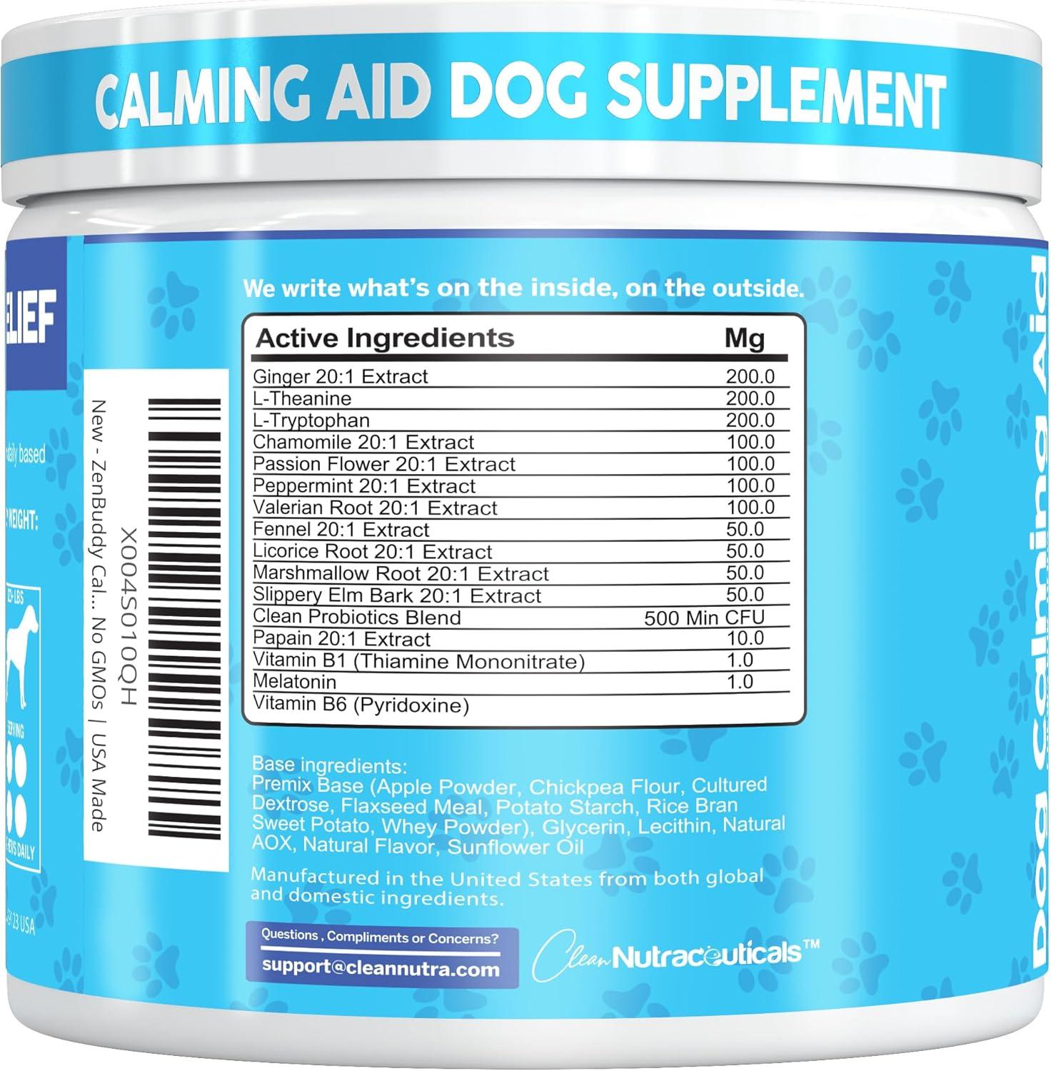 image:imageZenBuddy Calming Chews for Dogs LTheanine L Tryptophan Melatonin Ginger Chamomile Fennel Valerian Root Peppermint Relief Supplements 60 Beef Flavor Chews by Clean Nutra Pets