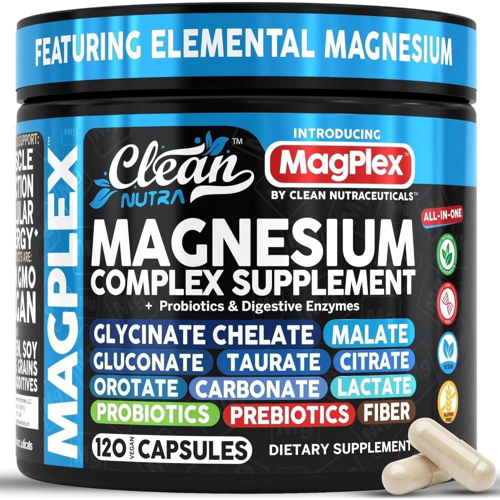 image:image8in1 Magnesium Supplement Complex Magnesium Glycinate Citrate Malate Gluconate Orotate Carbonate Lactate Prebiotics Probiotics Digestive Enzymes Magnesio Capsules for Women Men By Clean Nutra1