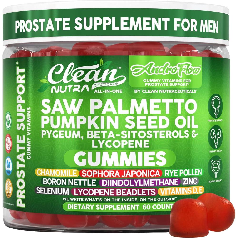 image:imageAndroFlow Saw Palmetto and Pumpkin Seed Oil Prostate Health Supplements for Men Pygeum Beta Sitosterol Lycopene Boron Zinc Selenium DIM Stinging Nettle Vitamin D 60 Gummy Supplements By Clean Nutra