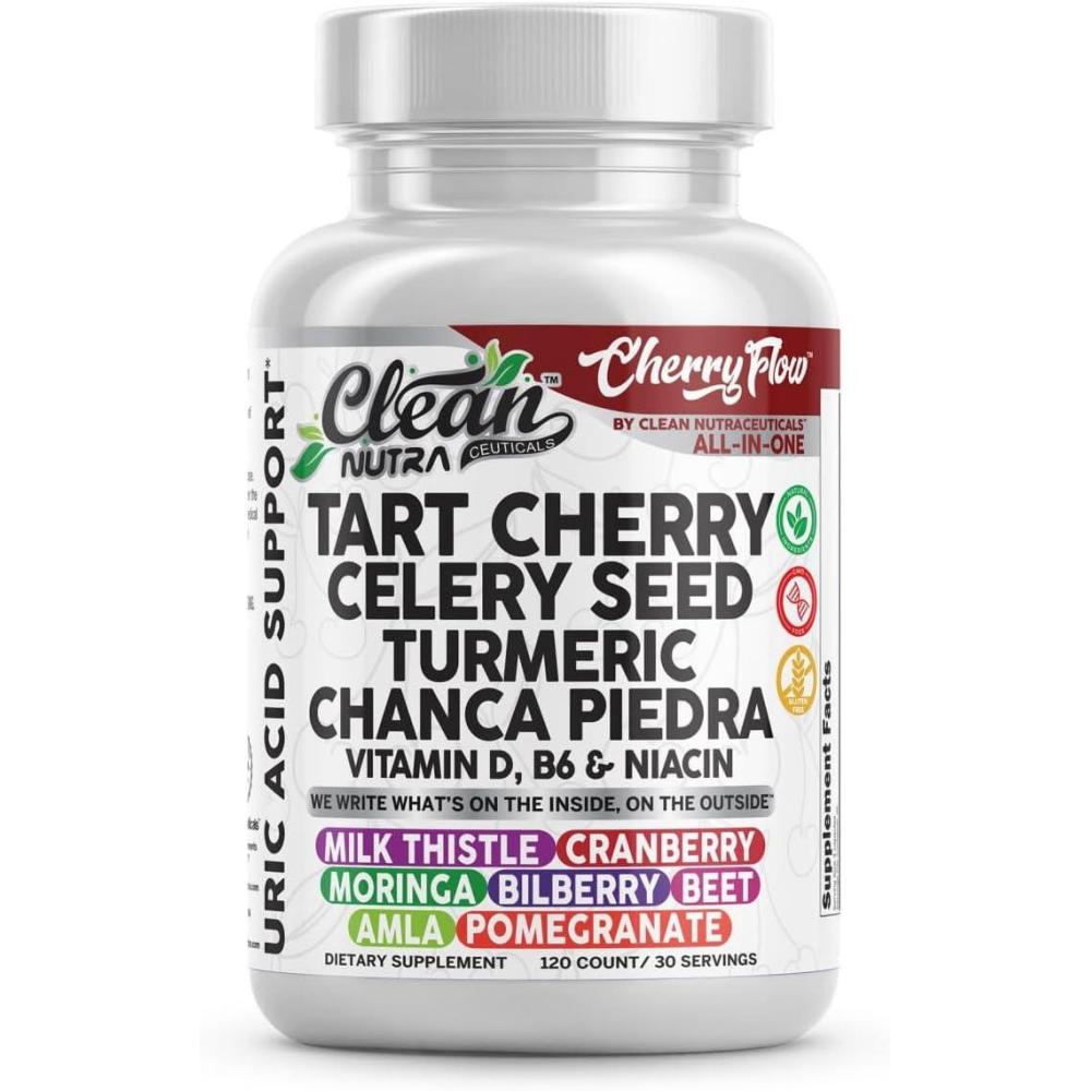 image:imageCherry Flow Tart Cherry Capsules Uric Acid Support Celery Seed Turmeric Chanca Piedra Vitamin D Vitamin B6 Niacin Milk Thistle Moringa Extract Pomegranate Beets 90 Count By Clean Nutra