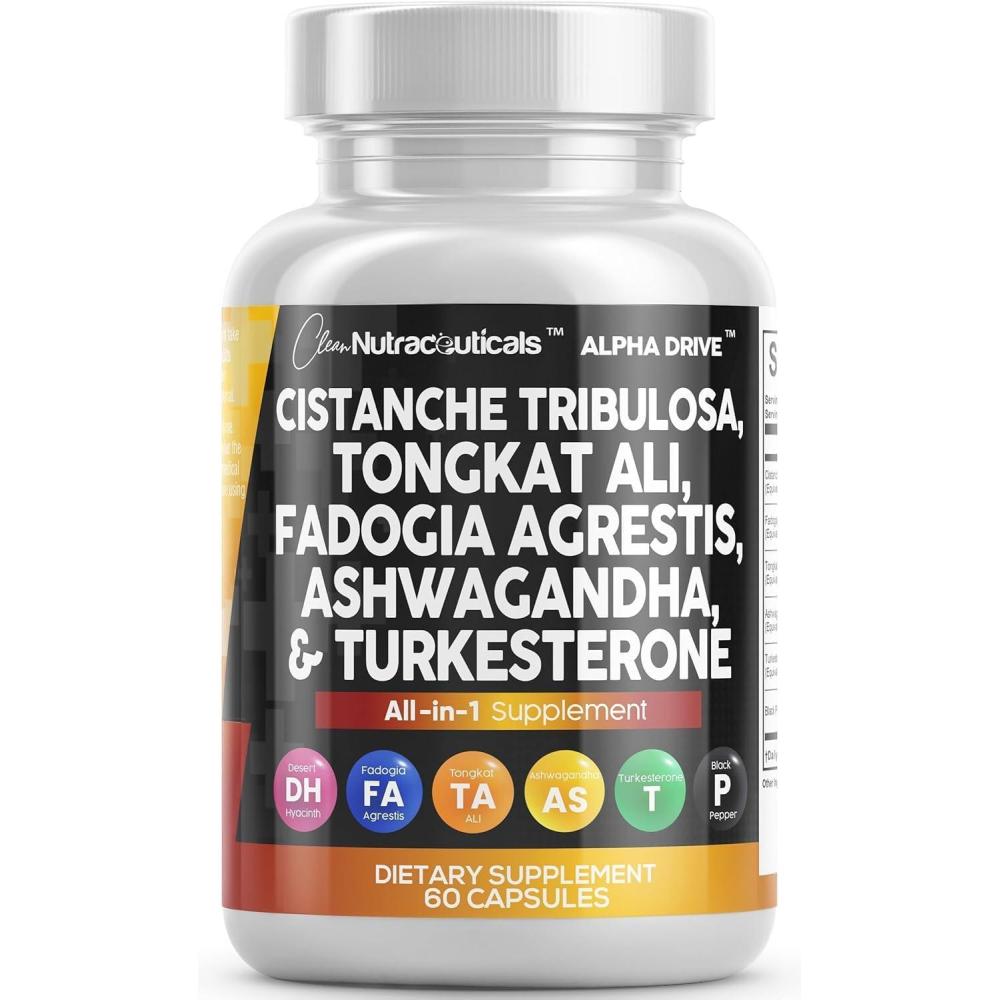 image:imageCistanche Fadogia Agrestis Tongkat Ali Supplement for Men Turkesterone Ashwagandha Capsules with Black Pepper Energy Vitality Performance Support 60 Count1