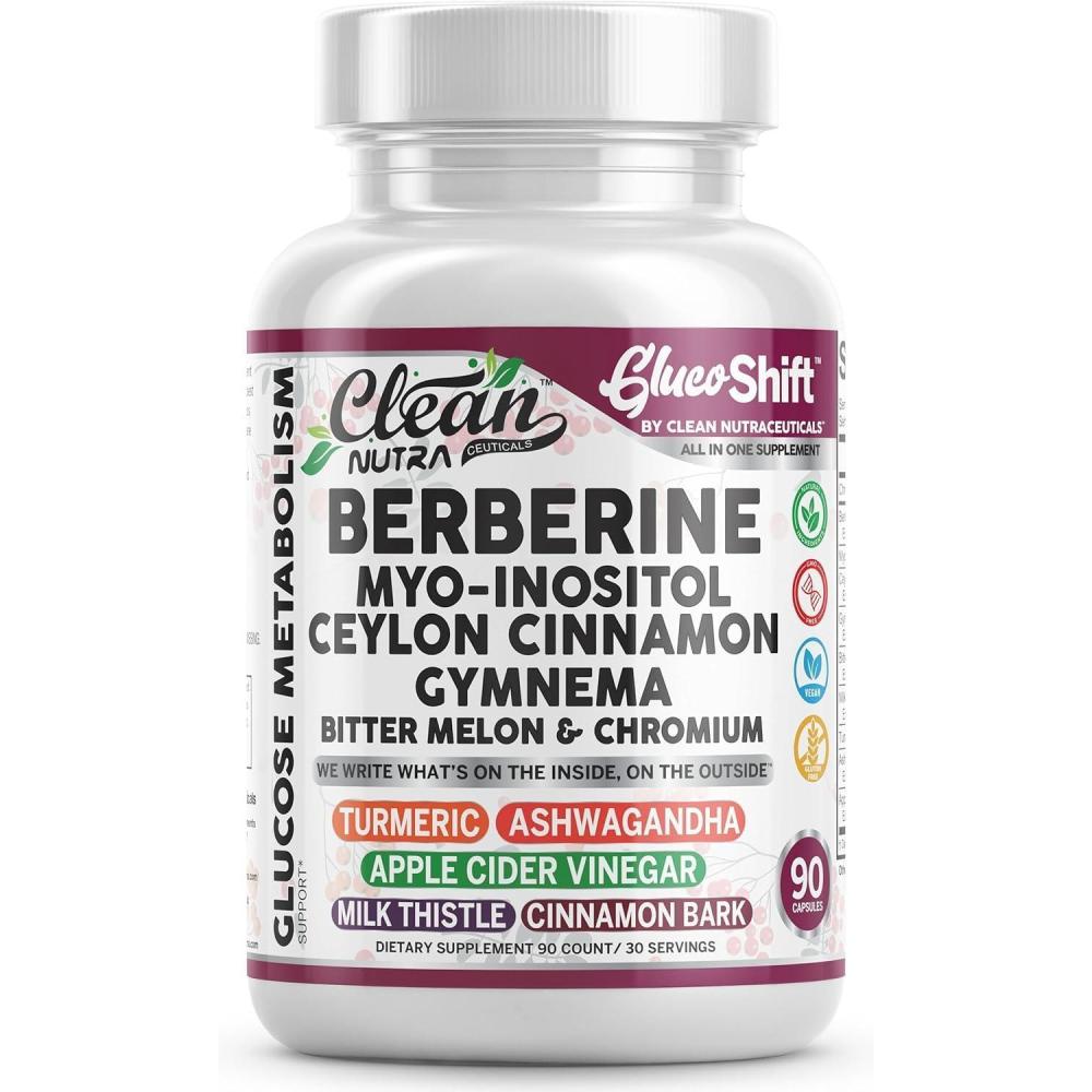 image:imageClean Nutra Berberine Supplement MyoInositol Ceylon Cinnamon Gymnema Bitter Melon Chromium Complex for Digestion Antioxidant Support amp Wellness 90 Vegan Capsules NonGMO
