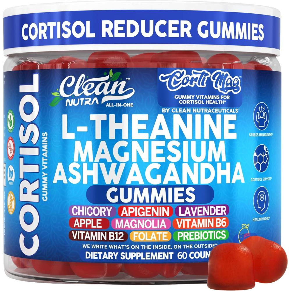 image:imageClean Nutra Cortisol Supplement Gummies LTheanine Magnesium Ashwagandha Apigenin Vitamin B6 Sleep and Calm Support Lavender Chicory Prebiotic Advanced Gummy Formula