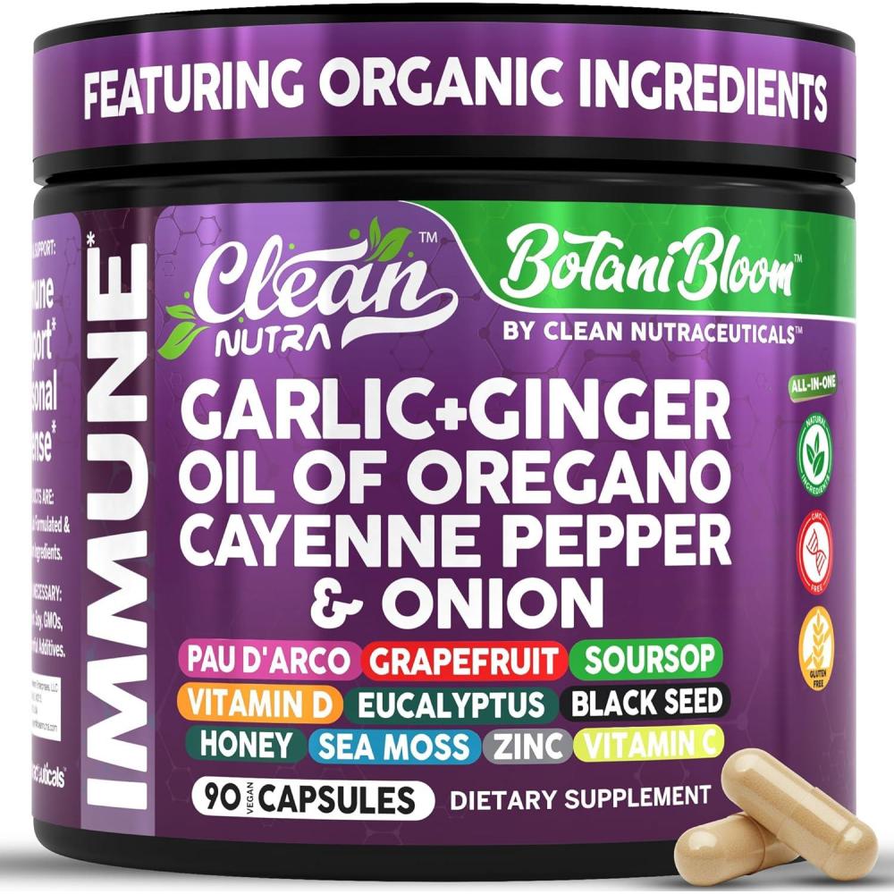 image:imageClean Nutra Garlic Ginger Oil of Oregano Cayenne Pepper Grapefruit Soursop Black Cumin Sea Moss Black Pepper Vitamin C and Zinc VIT C Detox Gut Health Black Seed Cleanse 90 Vegan Capsules