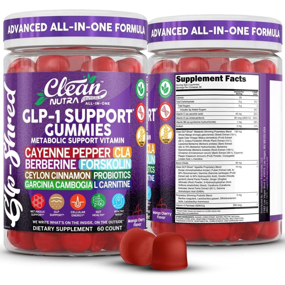 image:imageClean Nutra Gummies with Cayenne Pepper CLA Berberine Forskolin Ceylon Cinnamon Probiotics Garcinia Cambogia amp LCarnitine Mango Cherry Flavor 60 Count Chewable Supplement Gummies