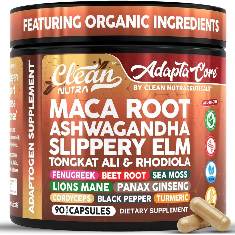 image:imageClean Nutra Organic Maca Root Capsules for Women Ashwagandha Slippery Elm Tongkat Ali Rhodiola Rosea Fenugreek Beet Root Sea Moss Ginseng Black Yellow Red Maca Powder Supplement 90 Pills