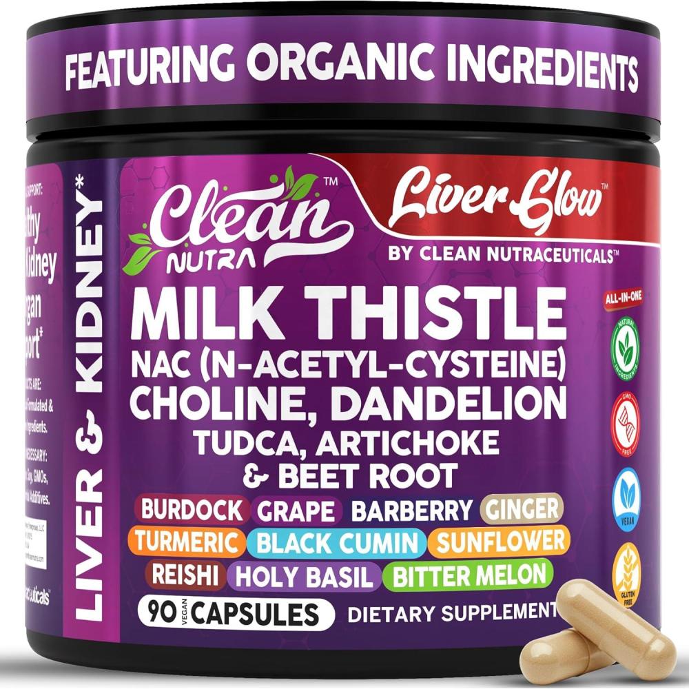 image:imageClean Nutra Organic Milk Thistle Supplement Liver Cleanse Detox amp Repair NAC Choline Dandelion Root TUDCA Artichoke Beet Root Burdock Holy Basil Kidney amp Liver Support 90 Vegan Capsules