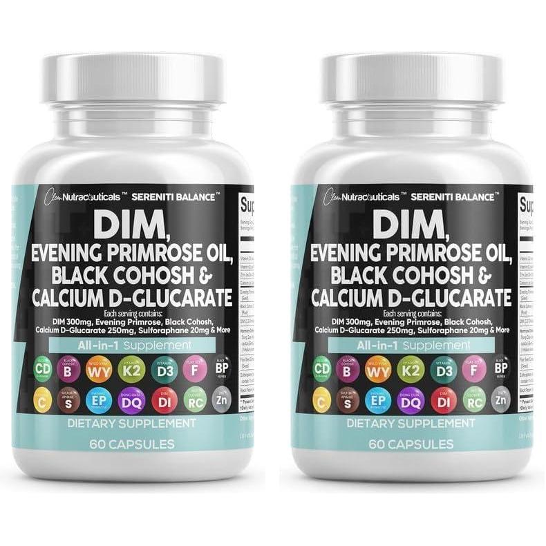 image:imageClean Nutraceuticals DIM Evening Primrose Black Cohosh Calcium DGlucarate Sulforaphane Flax Seed Extract Hormonal Support Vitamins for Women with Dong Quai 60 Caps60 Count Pack of 2