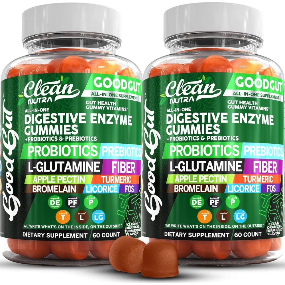 image:imageClean Nutraceuticals Digestive Enzymes with Probiotics amp Prebiotics for Digestive Health Gummies amp LGlutamine for Gut Health Bromelain Apple Pectin Inulin FOS Plant Based Vegan Gummy Vitamins2
