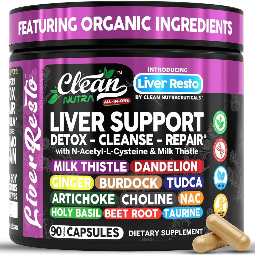 image:imageClean Nutraceuticals Liver Cleanse Detox amp Repair Milk Thistle Supplement NAC TUDCA Dandelion Root Artichoke Choline Ginger Beet Root Burdock Taurine Liver Support 90 Capsules