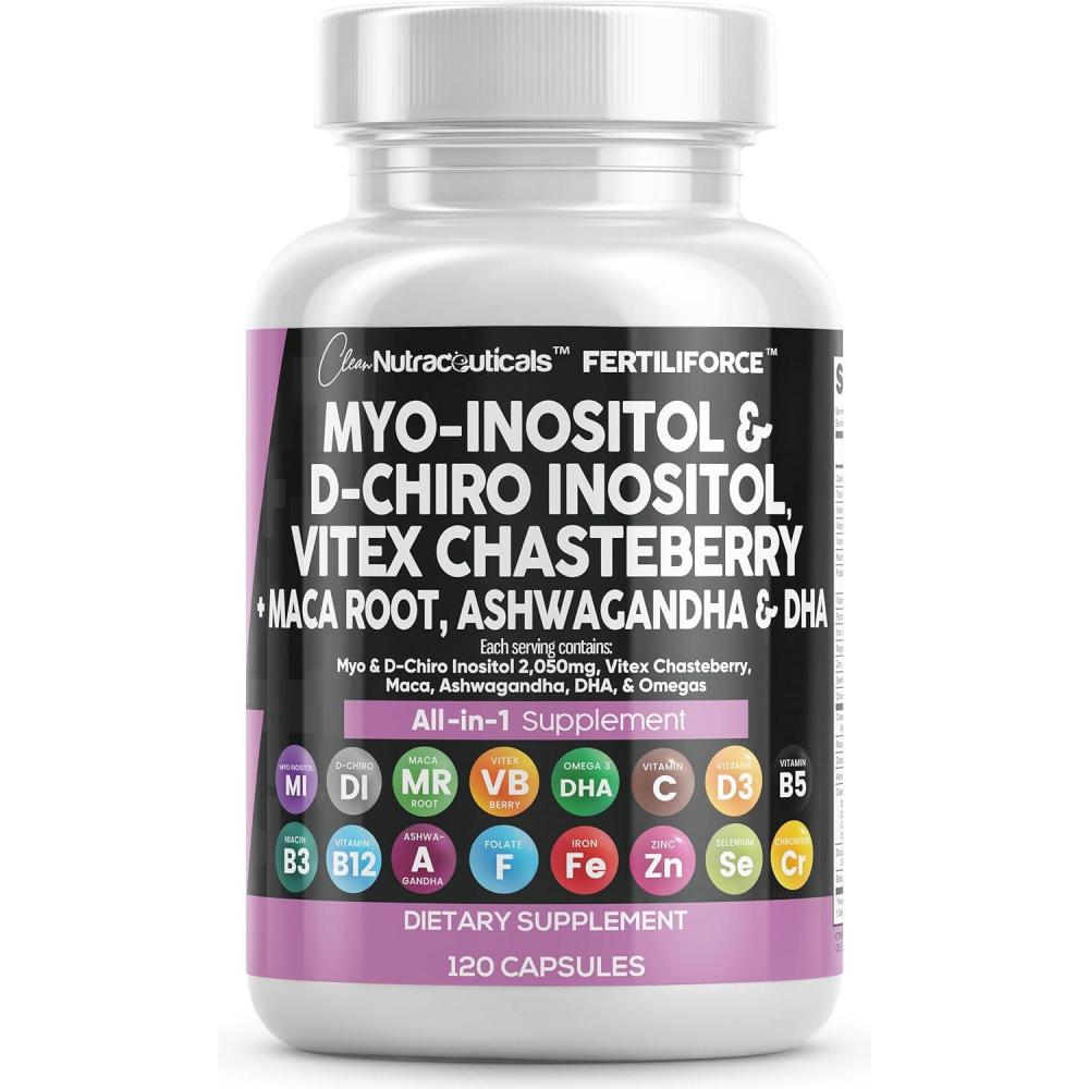 image:imageClean Nutraceuticals MyoInositol amp DChiro Inositol 2050mg Fertility Supplement 401 Ratio Prenatal Vitamins for Women with Ashwagandha Maca Root Vitex Chasteberry Iron DHA Folic Acid DIM Zinc 1