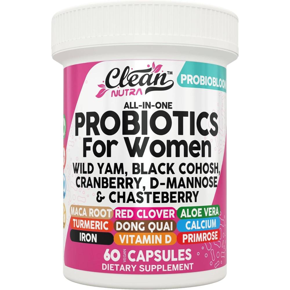 image:imageClean Nutraceuticals Probiotics for Women with D Mannose Cranberry Extract Wild Yam Chasteberry  20 Probiotic and Prebiotic Strains  PH Balance Womens Probiotic for Digestive Health  60 Count1