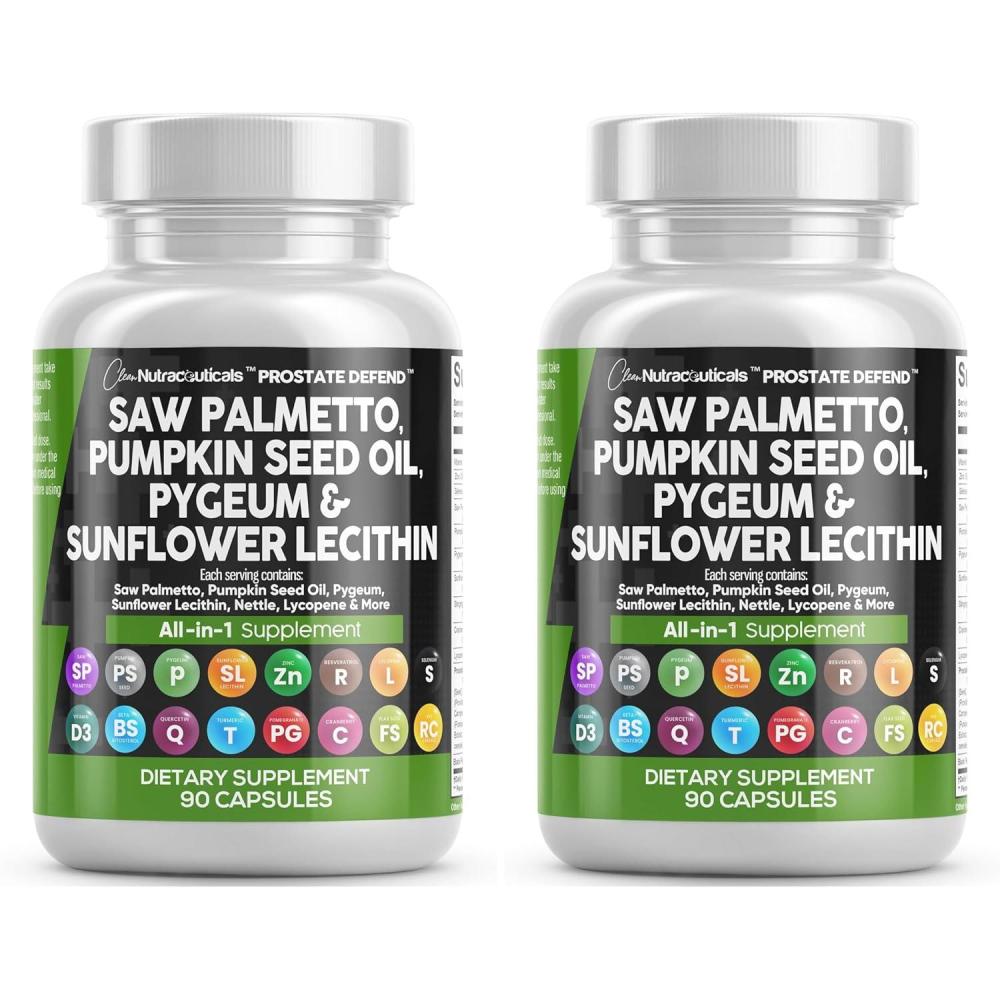image:imageClean Nutraceuticals Saw Palmetto Pumpkin Seed Oil Pygeum Sunflower Lecithin Stinging Nettle Cranberry Prostate Supplements for Men with Lycopene 90 Caps90 Count Pack of 2