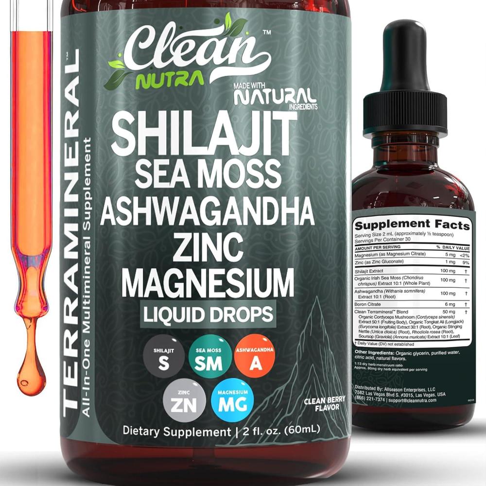 image:imageClean Nutraceuticals Shilajit Drops Liquid Shilajit Supplement for Men Women with Sea Moss Ashwagandha Zinc Magnesium Boron Fulvic Acid Himalayan Shilajit Energy Vitality Stamina 2oz1