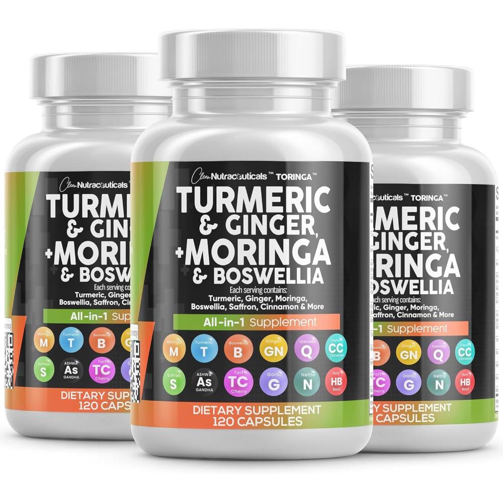 image:imageClean Nutraceuticals Turmeric Moringa Supplement Ginger Boswellia Saffron Supplement for Women and Men with Ceylon Cinnamon Tart Cherry Quercetin Garlic Nettle Holy Basil 1Pack3