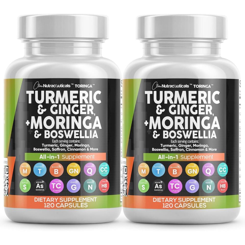 image:imageClean Nutraceuticals Turmeric Moringa Supplement Ginger Boswellia Saffron Supplement for Women and Men with Ceylon Cinnamon Tart Cherry Quercetin Garlic Nettle Holy Basil 1Pack2