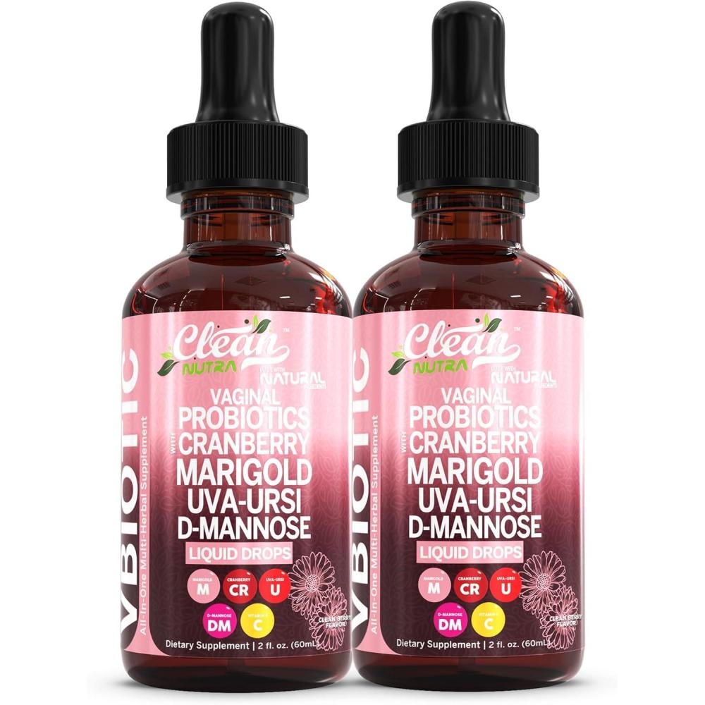image:imageClean Nutraceuticals VBiotic Vaginal Probiotic for Women Liquid Drops Cranberry Uva Ursi Horsetail DMannose Prebiotics Marigold amp Black Cohosh Vaginal Health Supplement pH Balance2
