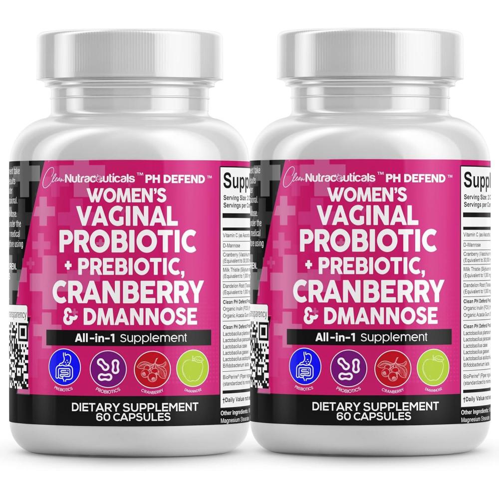 image:imageClean Nutraceuticals Vaginal Probiotics for Women with Cranberry DMannose Prebiotics pH Balance Support Feminine Health Urinary Tract Cleanse Capsule Alternative to Gummies 60 Count2