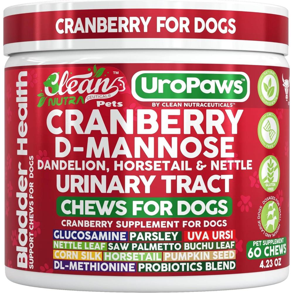 image:imageDog UTI Treatment Cranberry for Dogs Urinary Tract Bladder Control DMannose Dandelion Glucosamine HCL Marshmallow Nettle Leaf Saw Palmetto Uva Ursi Horsetail Beef Flavor by Clean Nutra Pets