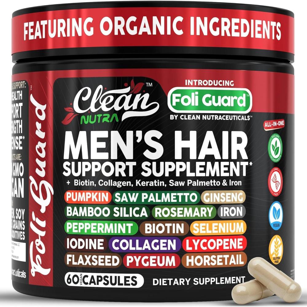 image:imageHair Growth Supplement For Men Biotin Hair Vitamins Collagen Pumpkin Seed Saw Palmetto Iron Ginseng Bamboo Silica Rosemary Peppermint Keratin Selenium Iodine Flaxseed Horsetail Vitamin A C D3 E B121