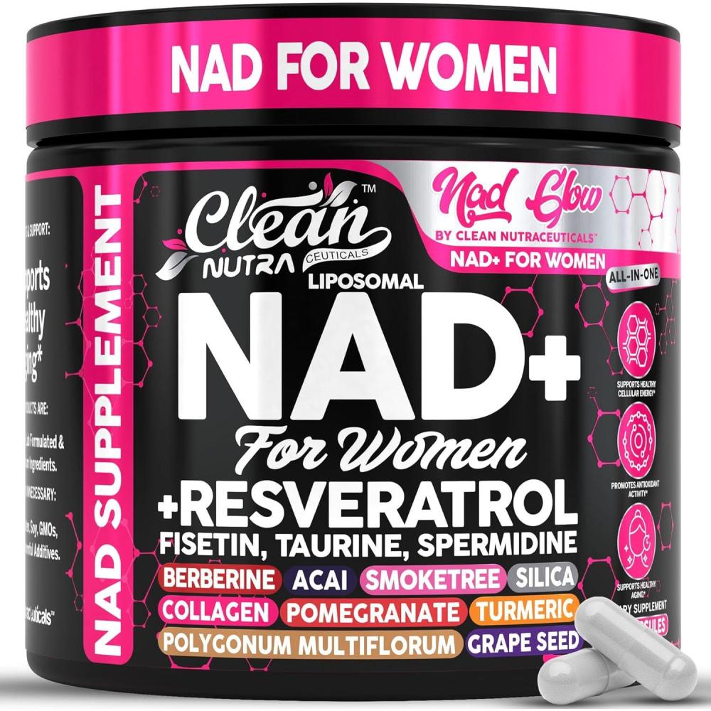 image:imageNAD Resveratrol Supplement for Women NAD Turmeric Vitamin C Acai Pomegranate Collagen Peptides Nicotinamide Fisetin Vitamin E Polygonum Multiflorum Berberine 90 Capsules by Clean Nutra