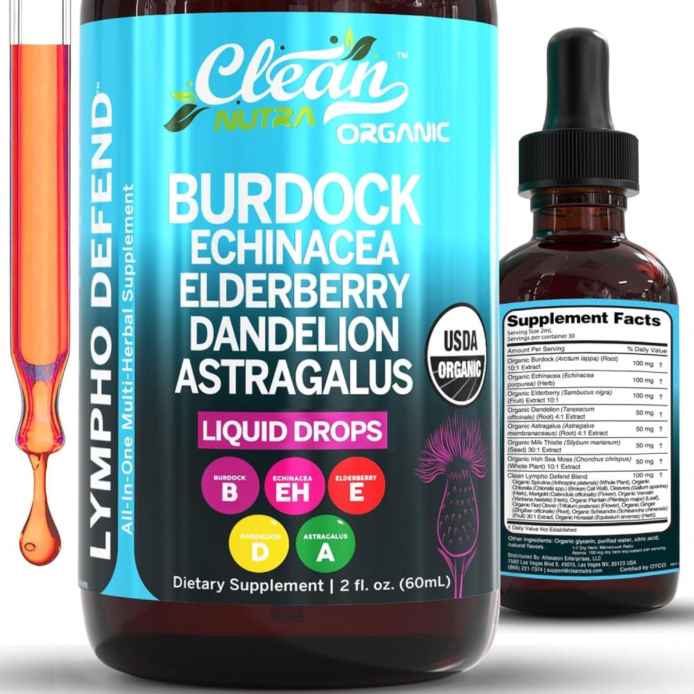 image:imageOrganic Lymphatic Drainage Supplement Lymphatic Support Drops Burdock Root Echinacea Elderberry Dandelion Astragalus Milk Thistle Sea Moss Red Clover Cleanse Marigold Drop By Clean Nutra1