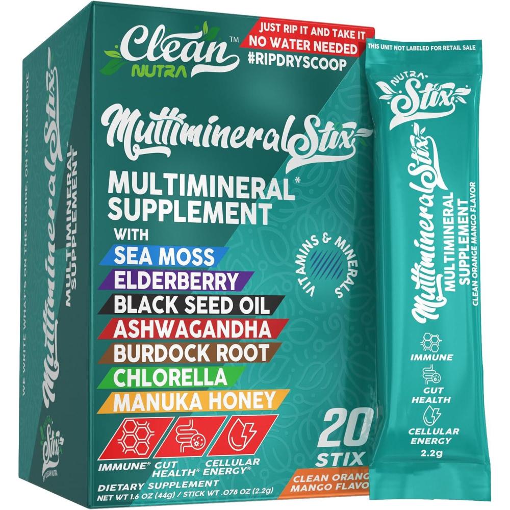 image:imageSea Moss Powder Elderberry Ashwagandha Chlorella Manuka Honey VitaminD3 Vitamin C Zinc Spirulina Iodine Greens Detox Immune Support Sugar Free Hydration Powder Drink Mix 20 Sticks1