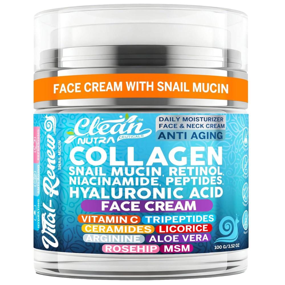 image:imageSnail Mucin Collagen Face Cream Anti Aging Moisturizer with Retinol Niacinamide Hyaluronic Acid Peptides Vitamin C Ceramides Korean Skincare Anti Aging Daily Face and Neck Cream 352 oz 100g