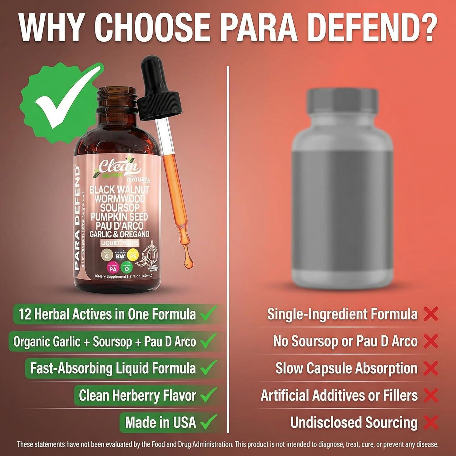 image:imagepara Defend Wormwood Black Walnut Cleanse for Humans Drops Liquid Soursop Garlic Pumpkin Seed PAU DArco Oil of Oregano Turmeric Berberine Neem Extract Hull Bark Tincture by Clean Nutra1