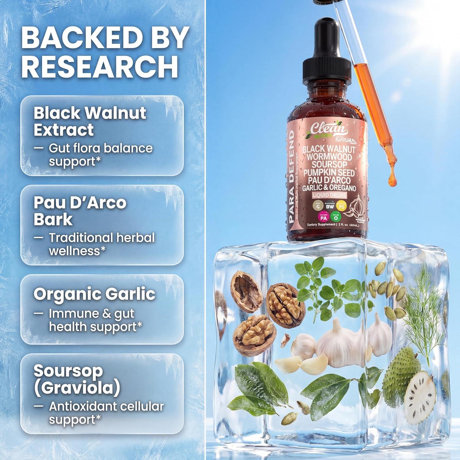 image:imagepara Defend Wormwood Black Walnut Cleanse for Humans Drops Liquid Soursop Garlic Pumpkin Seed PAU DArco Oil of Oregano Turmeric Berberine Neem Extract Hull Bark Tincture by Clean Nutra1