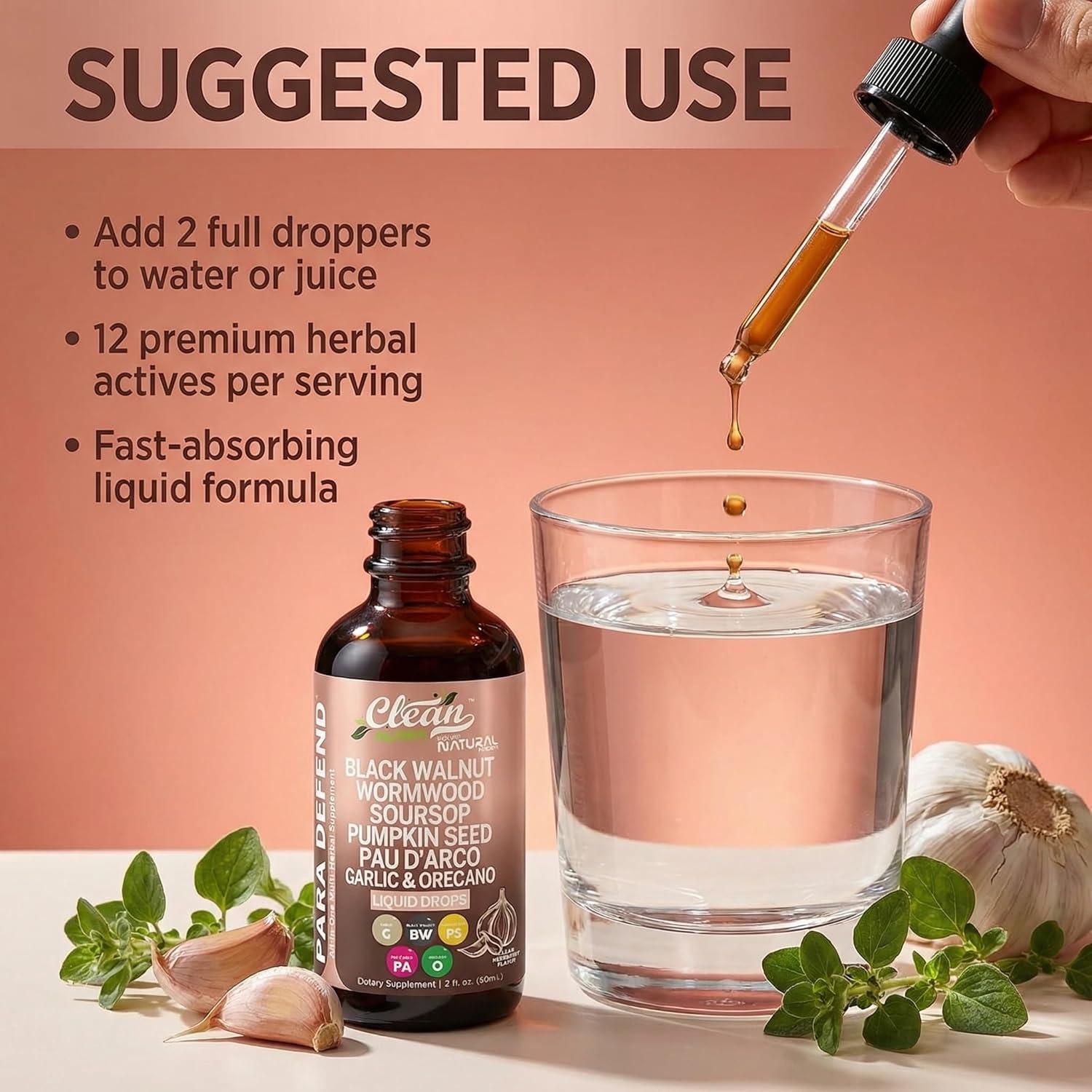 image:imagepara Defend Wormwood Black Walnut Cleanse for Humans Drops Liquid Soursop Garlic Pumpkin Seed PAU DArco Oil of Oregano Turmeric Berberine Neem Extract Hull Bark Tincture by Clean Nutra1