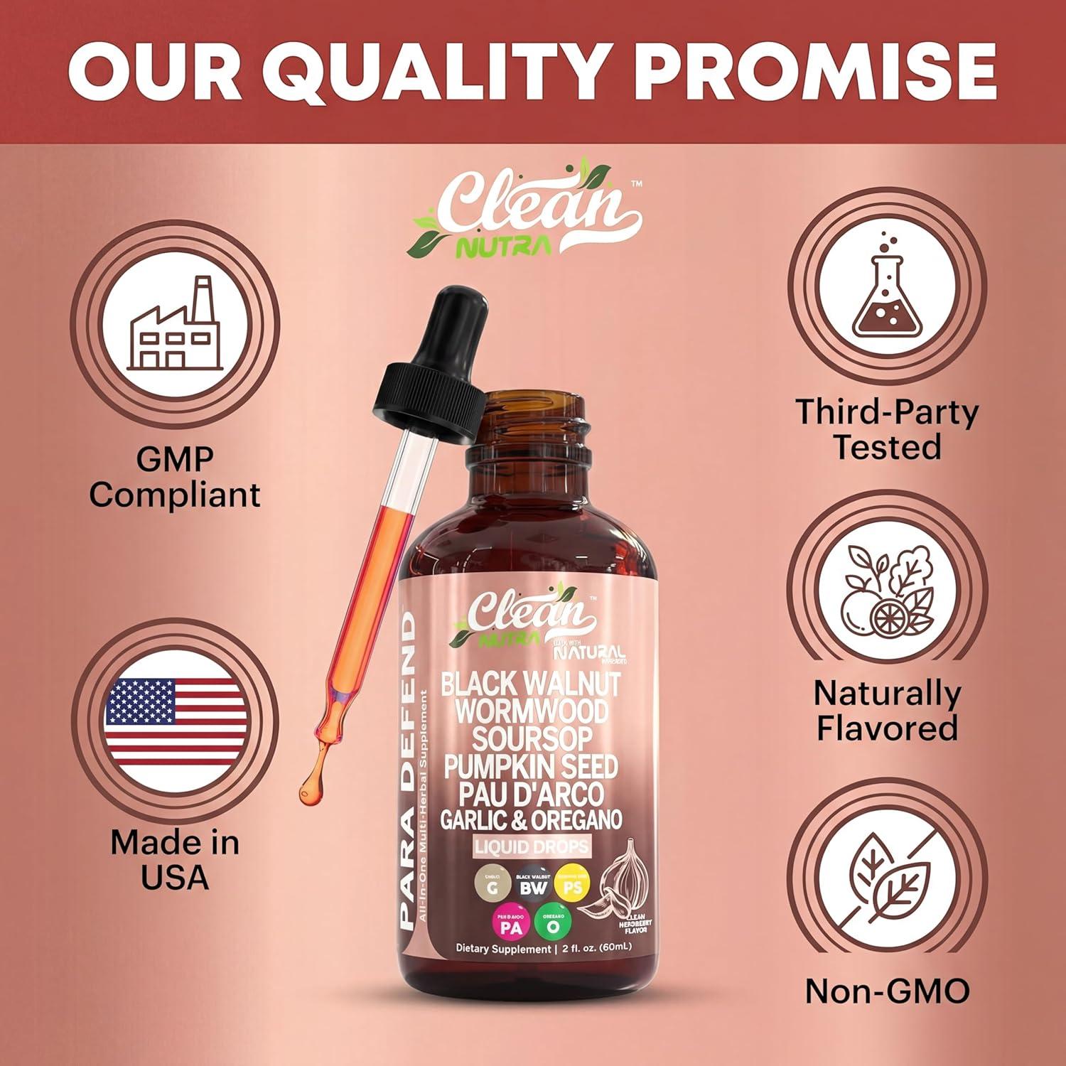 image:imagepara Defend Wormwood Black Walnut Cleanse for Humans Drops Liquid Soursop Garlic Pumpkin Seed PAU DArco Oil of Oregano Turmeric Berberine Neem Extract Hull Bark Tincture by Clean Nutra1