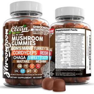15in1 Mushroom Gummies with Lion’s Mane Turkey Tail Cordyceps Reishi Chaga Sweet Toot Maitake Meshima Poria Cocos Shiitake Tremella, Oyster Agaricus Mushrooms for Men and Women Supplement Clean Nutra(1)