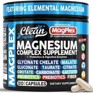 8in1 Magnesium Supplement Complex | Magnesium Glycinate Citrate Malate Gluconate Orotate Carbonate Lactate + Prebiotics Probiotics Digestive Enzymes Magnesio Capsules for Women Men By Clean Nutra(1)