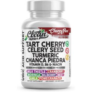 Cherry Flow Tart Cherry Capsules Uric Acid Support Celery Seed Turmeric Chanca Piedra Vitamin D Vitamin B6 Niacin Milk Thistle Moringa Extract Pomegranate Beets 90 Count By Clean Nutra