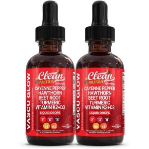 Clean Nutra Cayenne Pepper Drops Supplement Liquid + Hawthorn Berry, Vitamin D3 K2 Beet Root Powder, Ceylon Cinnamon, Turmeric Curcumin, Organic Panax Ginseng, Berberine Extract 1 Pack(2)