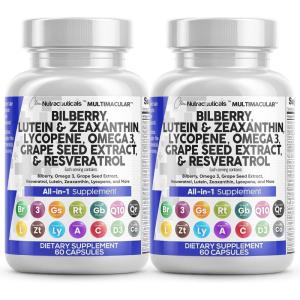 Clean Nutra Eye Vitamins with Bilberry Lutein and Zeaxanthin Supplements Lycopene 40mg Resveratrol Grape Seed Astaxanthin for Eyes – Eye Care Health Support Eye Vitamin and Mineral Supplement(60 Count (Pack of 2))