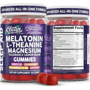Clean Nutra Melatonin Gummies L Theanine Magnesium Valerian Root Lemon Balm Chamomile Vitamin C Gummy Saffron Sleep Aid Calm Vitamin B6 Stress Relief Hibiscus Relax Mood Happy Supplement Men Women