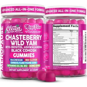 Clean Nutra Menopause Supplements for Women Chastberry Wild Yam Gummies Inositol Black Cohosh Magnesium Red Clover DIM Supplement B6 Magnesium Glycinate Glycine Vitex Hormone Balance Gummy Vitamins