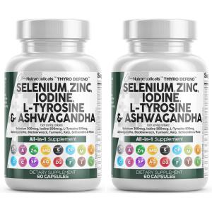 Clean Nutra Selenium 300mcg Iodine 500mcg Thyroid Support for Women & Men | L Tyrosine 500mg Ashwagandha Supplement Bladderwrack, Turmeric, Kelp, Schisandra Zinc Pills Capsule Supplements(60 Count (Pack of 2))