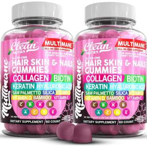Clean Nutraceuticals Biotin Collagen Keratin Gummies | Hair Skin and Nails Vitamins for Women | Hyaluronic Acid Bamboo Vitamin A C D3 E Folate with Saw Palmetto Silica B3 B12 Vegan Gummy(2)