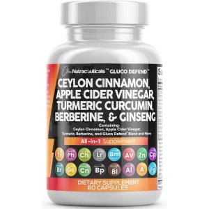Clean Nutraceuticals Ceylon Cinnamon Capsules + Berberine Turmeric Apple Cider Vinegar Ginseng Bitter Melon Gymnema Milk Thistle Fenugreek Supplement (60 Count (Pack of 2))(60 Count (Pack of 1))