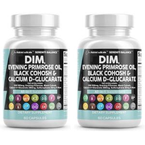 Clean Nutraceuticals DIM Evening Primrose Black Cohosh Calcium D-Glucarate Sulforaphane Flax Seed Extract – Hormonal Support Vitamins for Women with Dong Quai – 60 Caps(60 Count (Pack of 2))