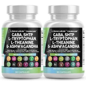 Clean Nutraceuticals GABA 750mg 5 HTP 200mg L Tryptophan 500mg L Theanine 200mg Ashwagandha SAM-e L-Glycine – Mood Support Vitamins for Women and Men with L-Tyrosine 5-HTP (5-Hydroxytryptophan)(90 Count (Pack of 2))