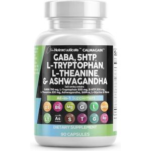 Clean Nutraceuticals GABA 750mg 5 HTP 200mg L Tryptophan 500mg L Theanine 200mg Ashwagandha SAM-e L-Glycine – Mood Support Vitamins for Women and Men with L-Tyrosine 5-HTP (5-Hydroxytryptophan)(90 Count (Pack of 1))