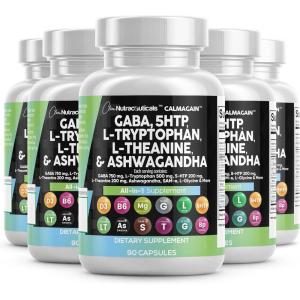 Clean Nutraceuticals GABA 750mg 5 HTP 200mg L Tryptophan 500mg L Theanine 200mg Ashwagandha SAM-e L-Glycine – Mood Support Vitamins for Women and Men with L-Tyrosine 5-HTP (5-Hydroxytryptophan)(1 Count (Pack of 5))