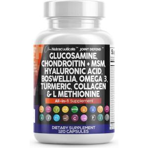 Clean Nutraceuticals Glucosamine 1500mg Chondroitin 1200mg MSM with Turmeric Curcumin, Collagen, Hyaluronic Acid, Omega 3 – Joint Health Supplement for Men & Women – Joint Complex – 120 Count(120 Count (Pack of 1))